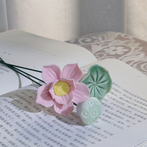 陶瓷手捏花景德镇陶瓷花荷花莲藕荷叶搭配瓷器手工小花瓶家居摆件