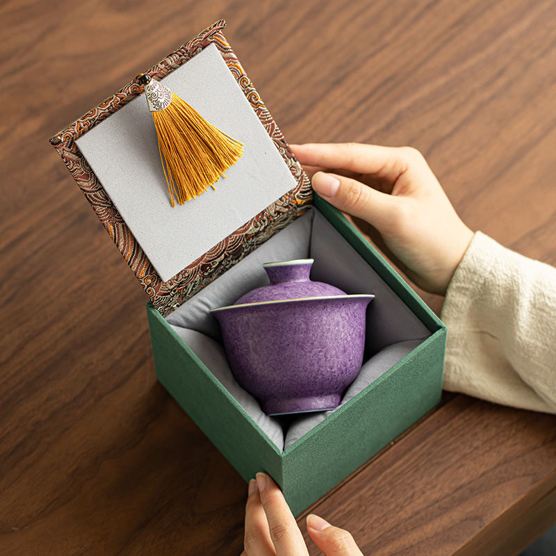紫色结晶釉盖碗茶杯防烫玉兰品茗杯主人杯个人专业杯精致功夫茶具,餐饮具,盖碗,淘宝优惠券,粉丝福利购,淘宝优惠卷