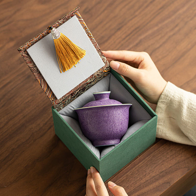 紫色结晶釉盖碗茶杯防烫玉兰品茗杯主人杯个人专业杯精致功夫茶具