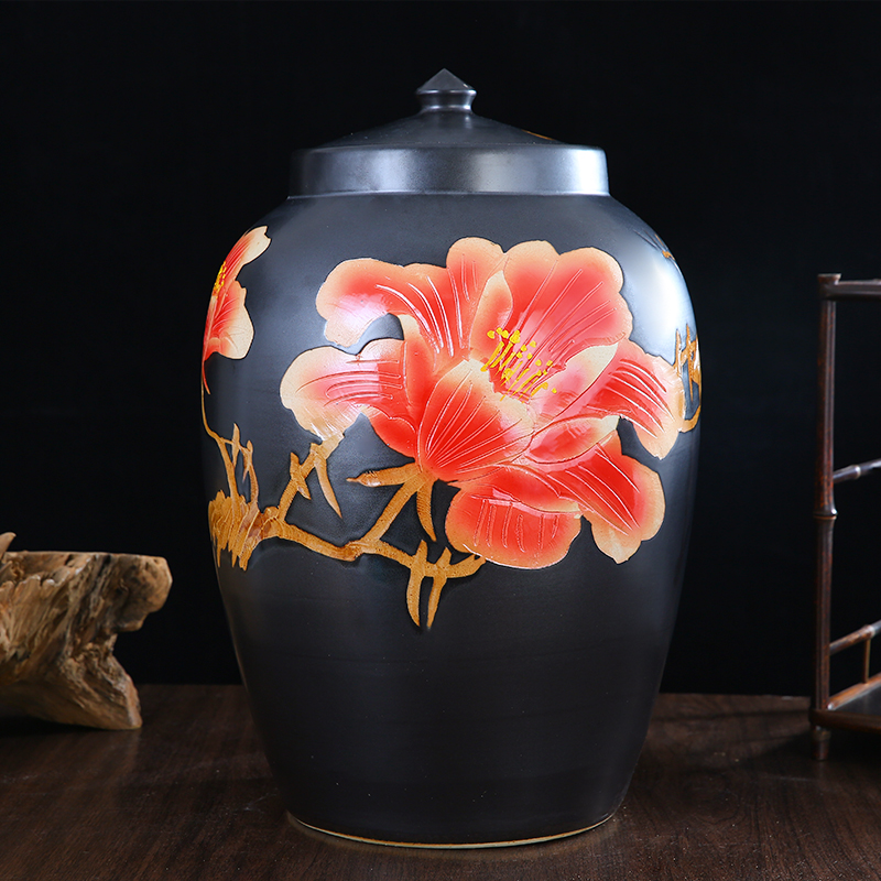 景德镇陶瓷米缸30斤50斤100斤米桶带盖密封家用储物罐水缸酒坛