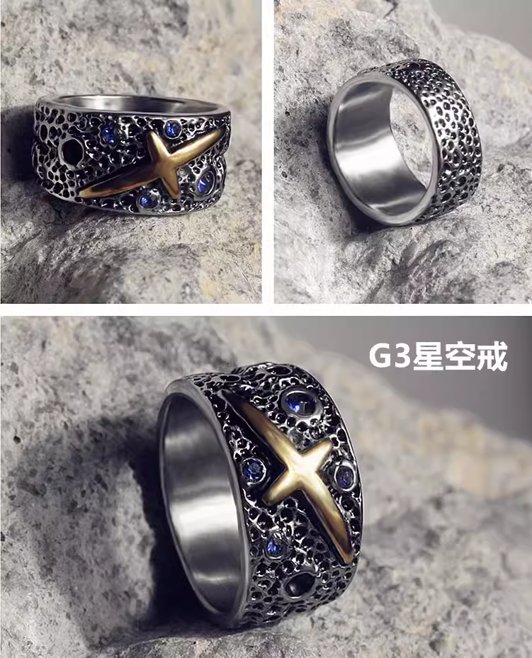 个性嘻哈冷淡风网红钛钢红宝石戒指男士霸气食指朋克潮人女尾戒
