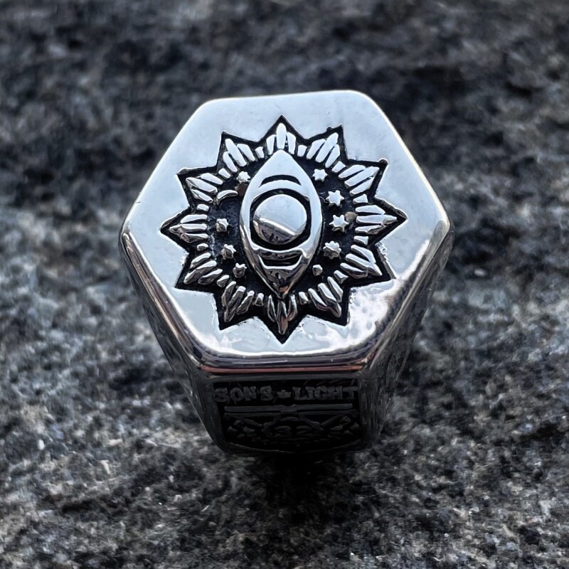 霸气宽版时尚共济会荷鲁斯之眼戒指男士潮人单身复古抛光指环