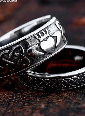 时尚清理爱心复古简约时尚男女士戒指 北欧维京凯尔特结钛钢指环