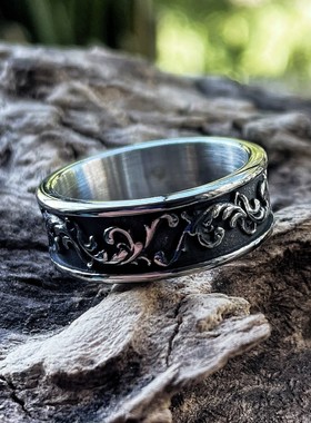 ROCK PUNK时尚花藤复古风钛钢戒指通用不掉色个性潮牌食指环