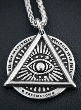 欧美复古饰品三角恶魔之眼吊坠 钛钢圆牌潮流男士项链SP1001