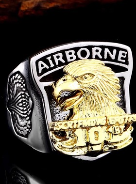 欧美朋克风海军陆战队戒指大码时尚钛钢男士金色老鹰霸气单身指环