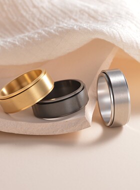 极简风新款8mm哑光可旋转钛钢戒指欧美男士户外减压高级感饰品