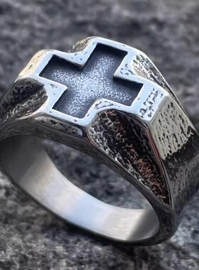 欧美复古做旧十字架戒指朋克中性亚文化指环潮人霸气男士重工指环