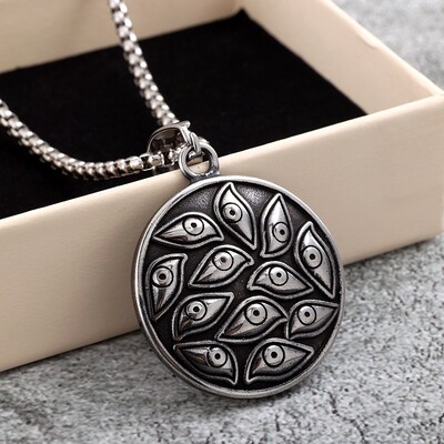 朋克风复古不掉色上帝之眼军牌吊坠夸张嘻哈欧美个性长款潮人项链