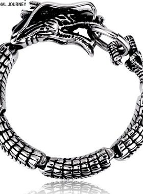 时尚朋克中国风钛钢男士龙形手链个性霸气腾龙钛钢复古做旧潮手环