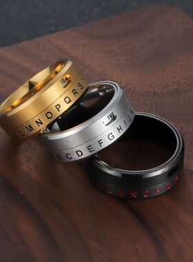 高级感简约欧美款钛钢可转动数字指环新款字母戒指 时尚饰品首饰