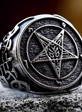 朋克风恶魔撒旦五角星戒指 欧美复古宽版个性大码潮霸气单身指环