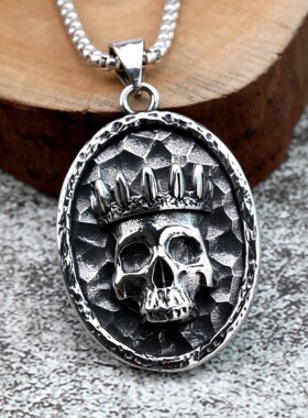 复古做旧潮人不锈钢男士吊坠朋克风单面皇冠骷髅挂件霸气夸张饰品