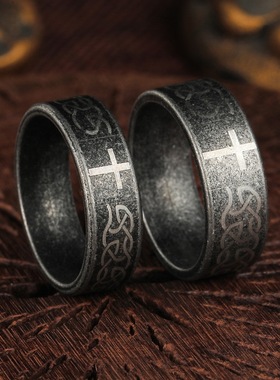 复古风十字架指钛钢做旧古银色简约戒指男饰品情侣对戒潮人指环