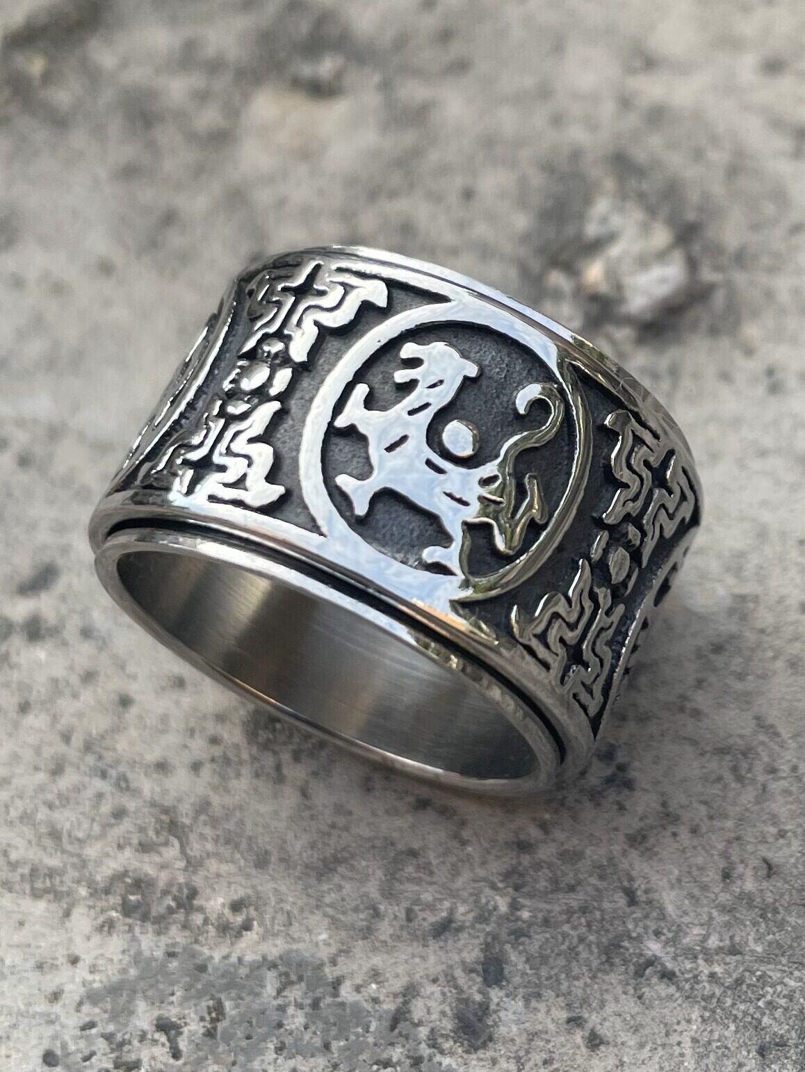 NATIONAL STYLE CHINESE YEAR OF THE DRAGON DOMINEERING SINGLE TITANIUM STEEL RING MENS PERSONALITY WRENCH HIGH-END FOUR DIVINE BEASTS INDEX FINGER RINGS