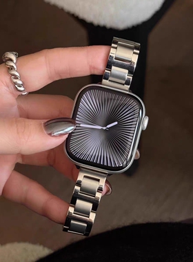 iwatch夏季表带高级感蓝气球金属不锈钢适用苹果手表s10s98透气女