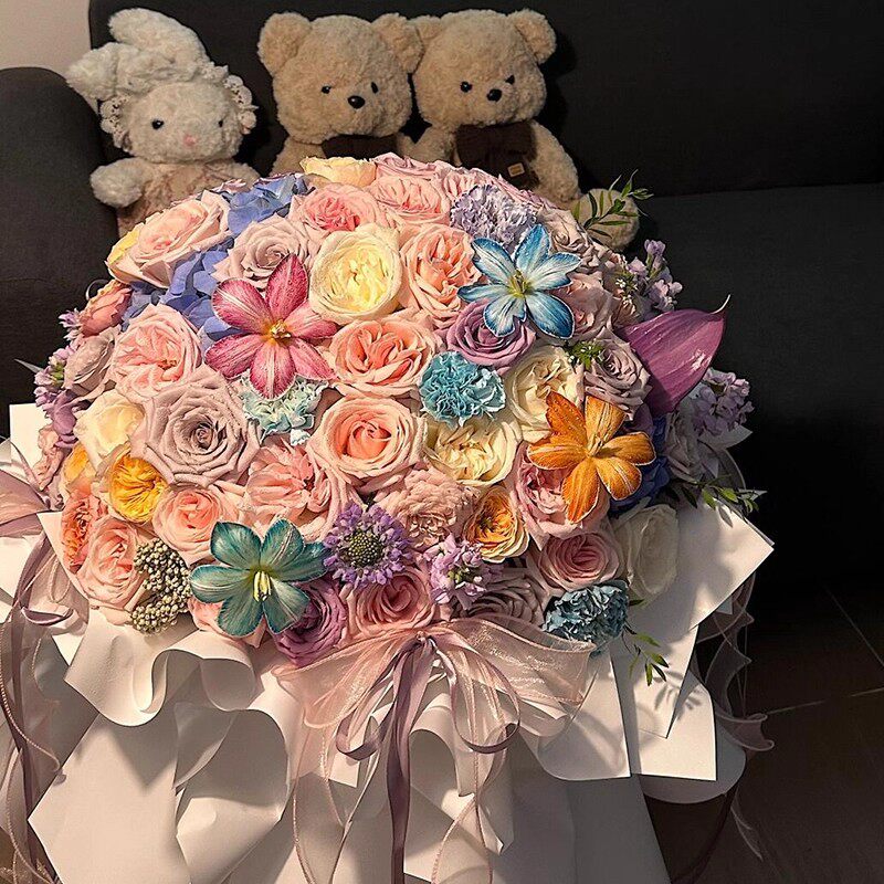 永生花多巴胺仿真香皂玫瑰花束女生生日送女友闺蜜520情人节礼物