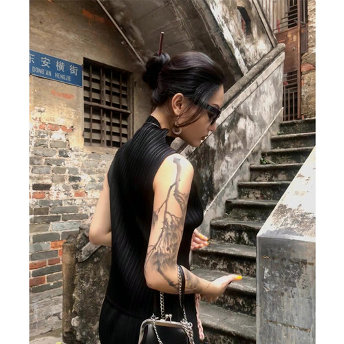 小众设计压褶上衣修身套头无袖