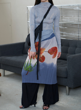 JT JANE压褶褶皱半身裙短裙 小众设计植物包臀印花四季内搭