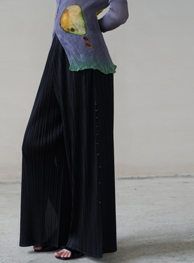 JT JANE /设计师款 褶皱长裤侧开衩压褶三宅风 小众直筒裤