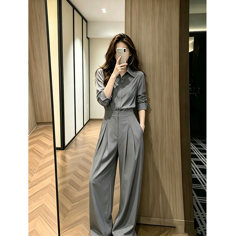 淡人高知穿搭一整套烟灰色衬衫