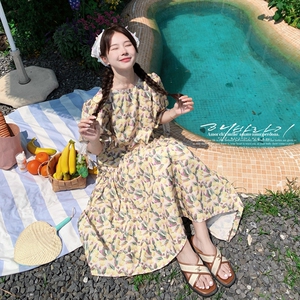 【现货】黄色郁金香印花不规则下摆连衣裙8125-P115-K168图片