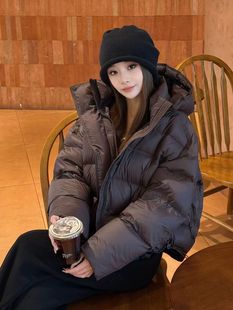 明星同款冬季连帽加厚短款羽绒服女时尚保暖白鸭绒小个子泡芙龟背