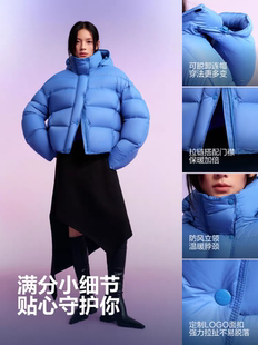 明星同款龟背泡芙蓬松舒适25新款冬羽绒丝棉女短款可拆卸连帽棉服