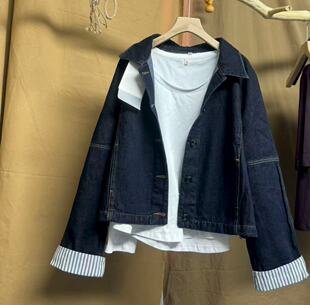 设计百搭减龄休闲 复古蓝翻领牛仔上衣外套时尚 2520新款 女士短款