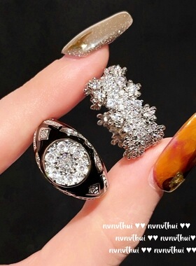 意大利复古弧形满天星宝石戒指 Vintage镀18K金 星芒锆石滴釉戒指