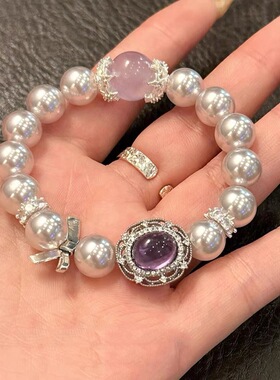 【紫玫瑰】简约个性蝴蝶结紫色串珠珍珠手链小众设计时尚百搭手链