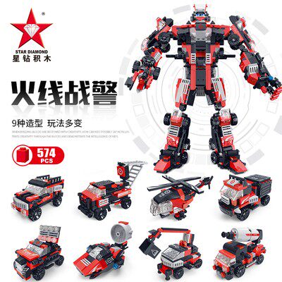3456岁星钻积木恐龙系列霸王龙拼装变形机器人积木玩具儿童礼物