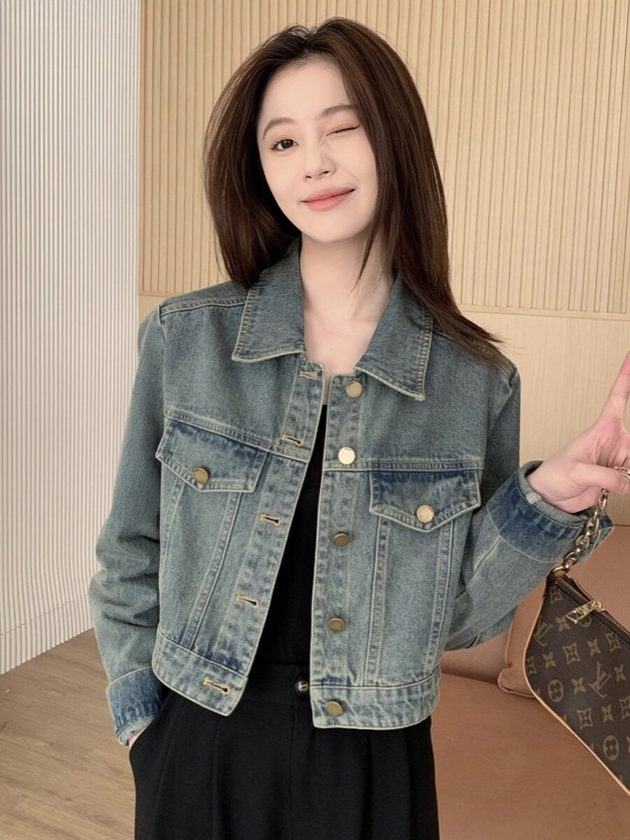 欧洲站复古牛仔外套女2025年春秋新款小个子休闲宽松短款夹克上衣