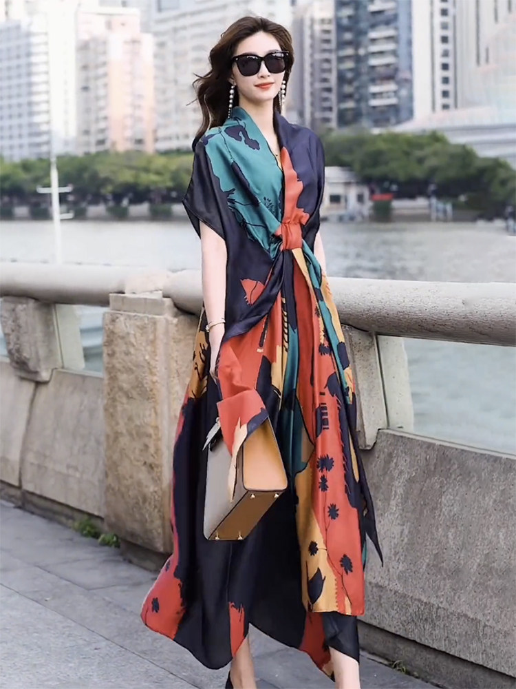 欧洲站宽松显瘦大码连衣裙女2026年夏季新款设计感小众中长款裙子