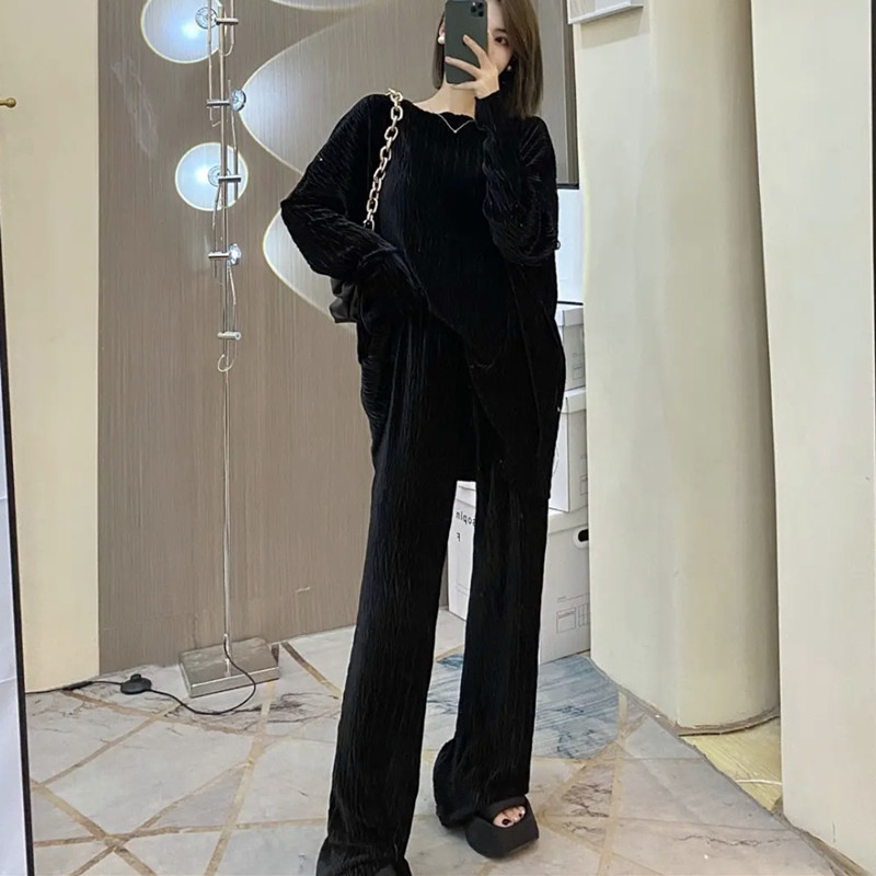 欧洲站时尚套装女2025年秋季新款大码胖mm显瘦时尚阔腿裤两件套潮