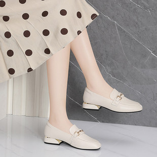 真皮乐福鞋女皮鞋粗跟单鞋2026春夏一脚蹬软底不累脚通勤百搭女鞋