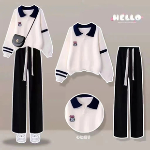 2026新款爆款polo领卫衣中学生时尚套装女大童小女孩秋冬款两件套