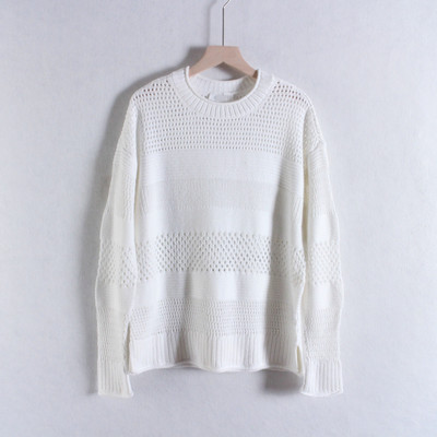 外贸米国单HAV*N小奢女装 亲肤棉质镂空针织罩衫春秋落肩长袖毛衣