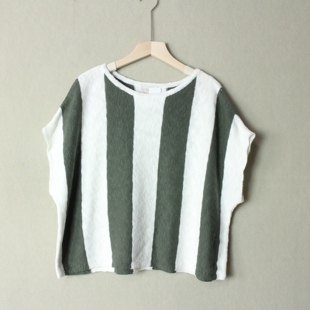 外贸米国单LO*R 纯棉大码套头针织罩衫 美系条纹蝙蝠短袖毛衣春秋
