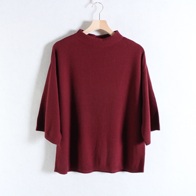 外贸米*单ANN T@Y*女装~棉质漂亮酒红色春秋落肩七分袖套头针织衫