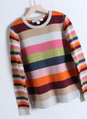 外贸英锅单CLEME*O 80%羊毛秋冬毛衣 条纹套头圆领长袖针织打底衫