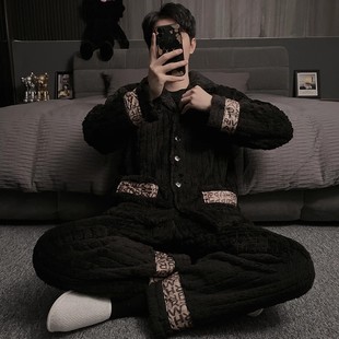 可外穿青年冬天家居服套装 男士 加厚加绒保暖2025年新款 款 睡衣冬季