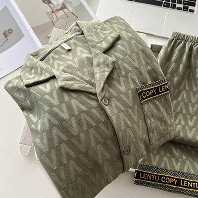 德绒男士睡衣男款春秋冬季2025新款薄绒加厚保暖青少年家居服套装