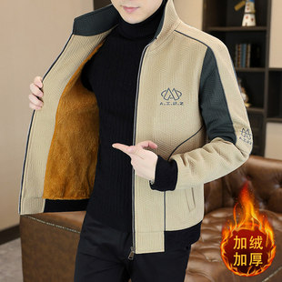 秋冬季保暖毛呢外套男韩版潮流加绒加厚短款风衣立领呢子夹克冬装