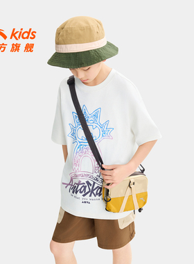 少年顽家安踏儿童T恤男童纯棉短t2026夏季新款男孩潮酷白色t恤衫