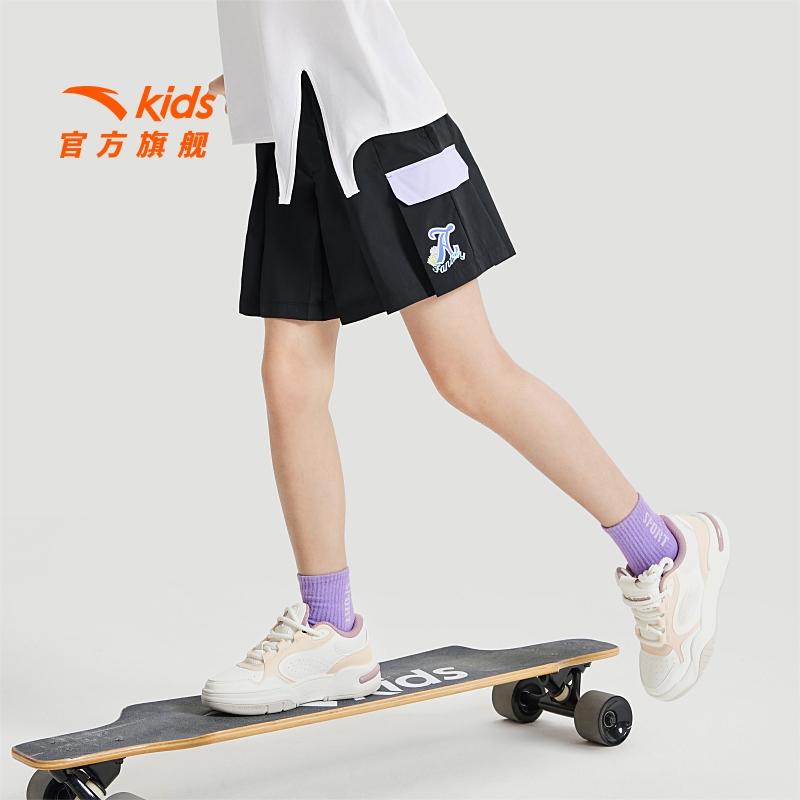 安踏女童短裤夏季半身短裙2025新款大童百褶半身裤裙工装风女裤子