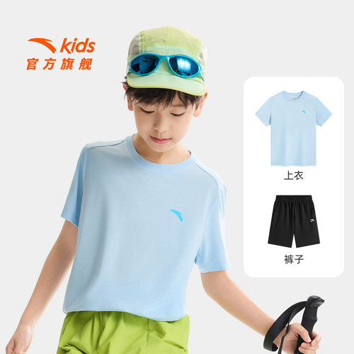 安踏儿童套装男童T恤裤子2026夏新款青少年速干透气夏装短袖短裤