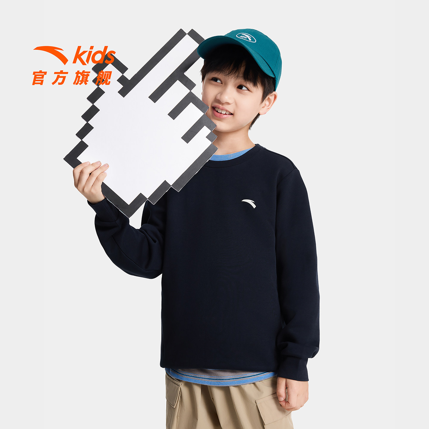 安踏儿童卫衣男女童2026秋季款童装运动宽松中大童圆领上衣套头衫