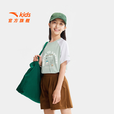 安踏儿童女大童针织短袖衫