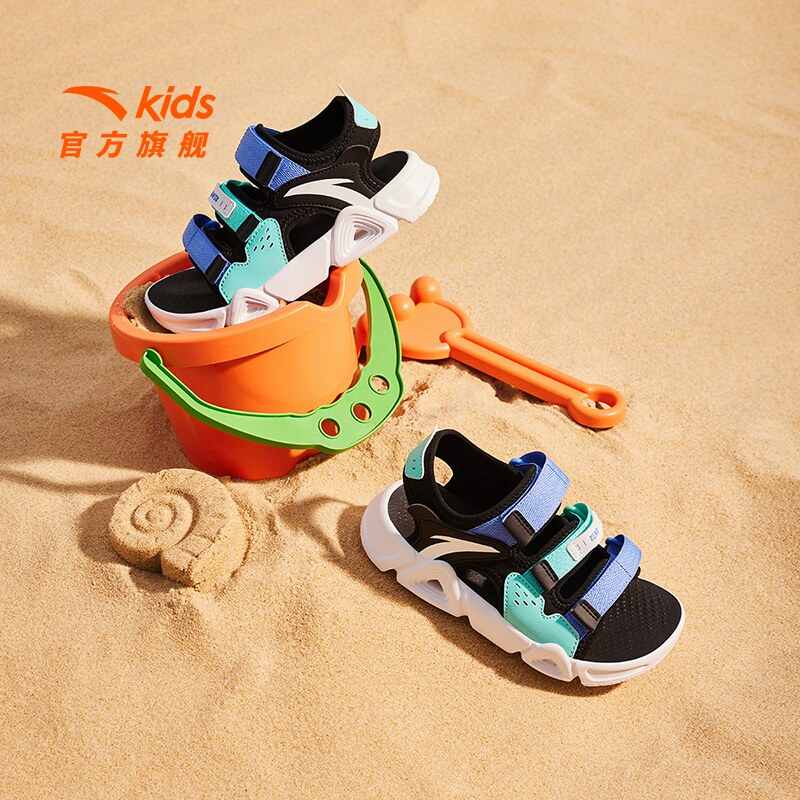 安踏儿童男小童沙滩鞋夏季新款舒适男童凉鞋儿童运动休闲露趾凉鞋